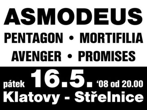 ASMODEUS, AVENGER, MORTIFILIA, PENTAGON, PROMISES-16-5-08-info
