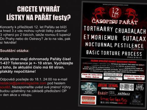 Soutěž o volné vstupy na 12 let časopisu Pařát - info