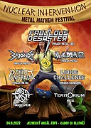 Nuclear Intervention Fest 2022.
Thrash metalová jízda v jezdecké hale - co si přát víc?
V jihočeském Kadově (u Blatné) se 24.9. 2022 uskuteční první ročník metal mayhem festivalu Nuclear Intervention Fest.
18:00 - 01:00, 7 kapel.
FABULOUS DESASTER (DE) // LAHAR // BAJONET // LAID TO WASTE // FATAL PUNISHMENT // LIBIDO CHALLENGE // TERITORIUM.
Na místě bude parkování i stanování na louce zdarma.
Vstupenky bude možné koupit v předprodeji za 220 kč nebo na místě za 300 kč.
https://nuclearintervention.webnode.cz/