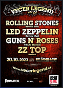 Večer legend 22
Nabitý večer plný klasického rocku, který představí na jednom podiu nejlepší tribute bandy ROLLING STONES, LED ZEPPELIN, GUNS N' ROSES a ZZ TOP. 20. 10. 2023, Semilasso, Brno. Vstupenky v síti Ticketportal, GoOut a SMS TICKET. Info na www.vecerlegend.cz a na facebook.com/vecerlegend