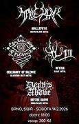 MALLEPHYR - death/black metal
https://www.facebook.com/mallephyr
https://mallephyr.bandcamp.com/.../ruins-of-inner-composure
Čtveřice neznabohů z plzeňského kraje už dávno není zjevením na české scéně. Je trvalým fenoménem, který opakovaně posouvá své hranice, až to není normální. Extrémní blastbeaty, démonická atmosféra a odhodlání položit život za každý tón a úder chcete vidět, slyšet, cítit. Následky pak rezonují ještě dlouho. //////////////  
WYRM - black metal
https://www.facebook.com/wyrmblack/
https://wyrmblack.bandcamp.com/album/purge
Severočeská legenda oslaví už brzy 30 let existence. Ryzí black metalová zuřivost a uragán sypaček zůstávají konstantní a podtrhují vytrvalost a věrnost borců z drsného kraje black metalové estetice. /////////  
CEREMONY OF SILENCE - blackened death metal
https://www.facebook.com/ceremonyofsilence/
https://ceremonyofsilence.bandcamp.com/album/h-lios
Ceremony of Silence je na první pohled taková nenápadná bestie ze Slovenska. Podobně jako medvěd není moc na očích, ale je permanentně nebezpečný. Když se odvážíte přičichnout k jeho kožichu, drápy vám zaryje hluboko do zad. Death metal, kterým kapela sklízí úspěch po celém světě, je technický a pořádně začernalý. Upřít ho zbytku planety a unést ho zase po třech letech do Brna je čest, kterou si nemůžete nechat ujít. ////////// 
DEPTHS ABOVE - doom/black metal
https://www.facebook.com/DepthsAbove
https://depthsabove.bandcamp.com/album/ex-nihilo
Mezinárodní kvartet se sídlem v Brně pátrá v hlubinách i ve hvězdách po obhajobě vlastní existence a ve stínech vyčkává na chmurné odpovědi. Debut Ex nihilo naznačil směr, druhé album... vzniká. Bez ohledu na několikaletý proces zazní jeho část naživo stejně jako zásadní body z prvního pohledu do chřtánu věčnosti. //////  
vstup 300,-