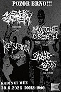 MORGUE BREATH (USA)
death metal / grindcore

Death grinders slyšte! Do Brna přijíždí tato nekompromisní úderka, ukázat nám jak se hraje grindcore v Kalifornii. Muzika, co tě zaručeně vystřelí až někam do Bay Area.

https://morguebreath.bandcamp.com
https://www.instagram.com/morguebreath

 

SULFURIC CAUTERY (USA)
goregrind

Slova těžko dovedou popsat tento dvoučlenný armageddon zběsilých blastbeatů a anti-humánních riffů. Tohle se prostě musí vidět!

 

RETORSION (HU)
old school grindcore

Když zrovna tihle týpci nehrozí pěstma při maštění demáčů Carcass a Repulsion, tak hrajou v jedné z momentálně nejlepších grindcore kapel v Evropě. Tady se jede čistý fast attack!

https://retorsion.bandcamp.com
https://www.instagram.com/retorsion_grind

 

STRAGE DI STATO
raw hc punk

Známá hardcore punk parta, co nepotřebuje představit! Útočné riffy, nasraný vokál a destruktivní rychlost. Zničit stát!

https://stragedistato.bandcamp.com 