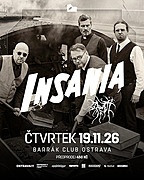 Insania přijíždí do Ostravy s novým albem, které přináší čistou kvintesenci ironie a sarkasmu! Jejich lokomotiva má právě pekelně rozpálenej kotel a v průběhu roku bude chrlit jeden novej singl za druhým. Večer jí pomohou nastartovat hypnotičtí drtiči strun Drutty, kteří taky letos vydali vynikající album!