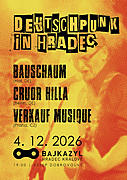 DEUTSCHPUNK IN HRADEC. Na začátku prosince s Verkauf Musique poprvé vyrazíme do Hradce Králové a společnost nám budou dělat punkáči z Německa Bauschaum a Cruor Hilla.
Nejněmečtější večírek, jaký Hradec kdy zažil. | Der deutscheste Abend, den Hradec je erlebt hat.